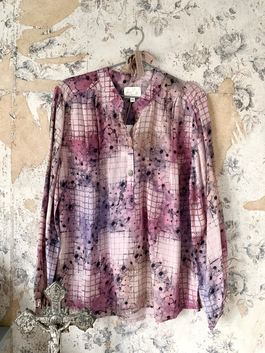 Silkeskjorte, Rosa Mønstret, Crepe Silke, S/M