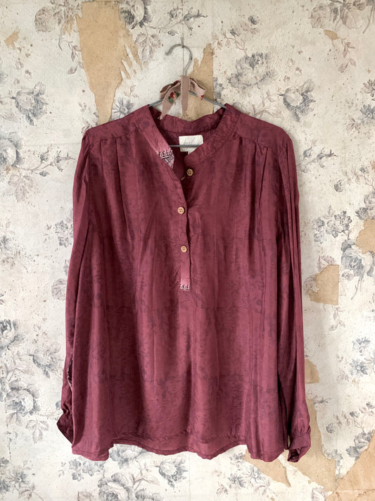 Silkeskjorte, Kølig Rød, Crepe Silke, L/XL